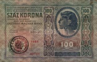 1902-1915. 10K (3x) + 20K főtípus és II. kiadás (7x) + 100K (2x) + 1000K mindegyik bankjegy fekete r...