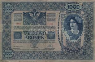 1902-1915. 10K (3x) + 20K főtípus és II. kiadás (7x) + 100K (2x) + 1000K mindegyik bankjegy fekete r...