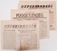 1956 Újságok a forradalom híreivel 5 db: Népszabadság nov 3, 12, 20, Népszava okt 29, Magyar Függetlenség okt 31