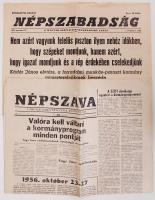 1956 Újságok a forradalom híreivel 5 db: Népszabadság nov 3, 12, 20, Népszava okt 29, Magyar Függetl...
