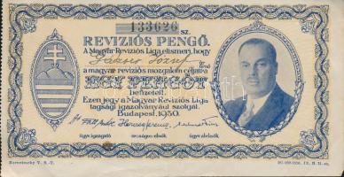 Budapest 1930. "Revíziós Pengő" arcképes változat, kitöltött "1933. évi tagdíj nyugta" hátoldali pecséttel T:II-