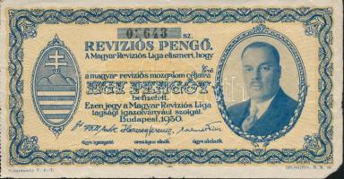 Budapest 1930. "Revíziós Pengő" arcképes változat, kitöltetlen T:III