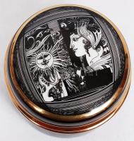 Szász Endre által tervezett Hollóházi jelzett porcelán kör alakú doboz hibátlan állapotban / Faces designed by Endre Szasz Hollohaza chinaware jewelry box in flawless condition m:9, d:8 cm