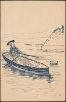 Rowing mariner, ink drawing