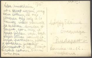 cca 1930 Móricz Zsigmondné saját kézzel írt képeslapja a Móricz család olaszországi útjáról  Márffy Ödönnének, Csinkszkának, a lapon Móricz Zsigmond saját kézzel írt üdvözlő sorával