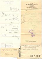 1940-1948 Községi orvosi gyászjelentés, receptek, kivágások