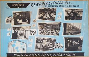 cca 1960 MÁVAUT térkép, hátoldalán Utasellátó reklámmal