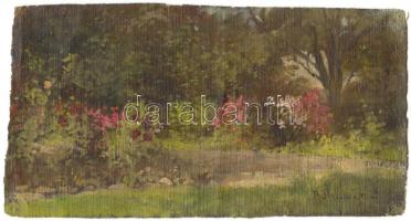 Benczúr Béla (1854-1941): Erdei út. Olaj, vászon, jelzett, kivágott 14×27 cm