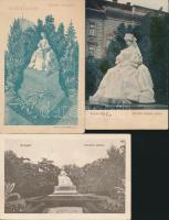 Szeged 3 db régi képeslap Erzsébet királyné szobráról