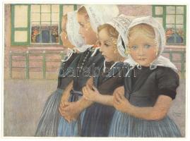 Gethsemáné kert, rézkarc, papír és Kislányok, színes nyomat 28×21 cm