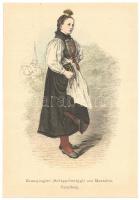 2 db színes fa metszet, osztrák népi öltözködésről, hátoldalán pecsét