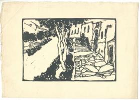 Jelzés nélkül: 2 db linó( kiűzetés, utcarészlet) papír, 20×28 cm