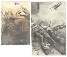 1916 Szász Ágoston alezredesről fotó (11×8 cm) és egy légitámadás ofszet kivágott kép