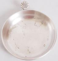 cca 1930 Ezüstözött alpakka vajtartó Art Krupp Berndorf jelzéssel, "Torkos étterem" gravírozással az alján / Silver plated alpaca butter dish from Berndorf, d:14 cm