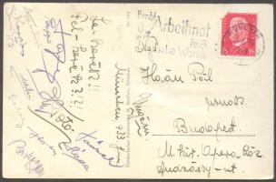 1933 A Ferencváros Labdarúgó csapatának tagjai által aláírt képeslap Münchenből (Toldy Géza, stb)