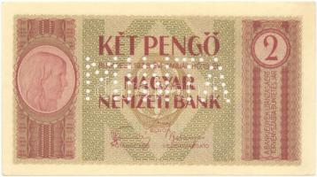 1938.01.16. 2P MINTA perforációval, tervezet, nem került forgalomba T:hajtatlan, sarokkopás/saroktörés és előoldal jobb felső részén enyhe folt Hungary 1938.16.01. 2 Pengő, essay banknote with "MINTA" (SPECIMEN) perforation C:AU unfolded, just the corners are worn/folded, slight stain Adamo SPT2