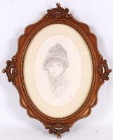 LB jelzéssel: Női fej. Ceruza, papír, üvegezett szép keretben 32×25 cm