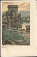 Budapest Lánchíd, litho, s: Raoul Frank