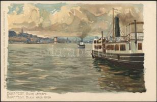 Budapest gőzhajó, litho, s: Raoul Frank