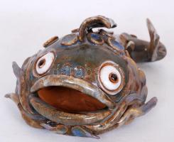 Harcsát ábrázoló mázas kerámia figura, jelzés nélkül, hibátlan, h:16 cm, m:8 cm