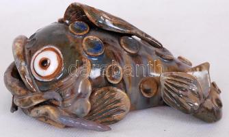 Harcsát ábrázoló mázas kerámia figura, jelzés nélkül, hibátlan, h:16 cm, m:8 cm