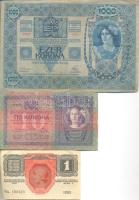1902. 1000K + 1904. 10K + 1912. 100K + 1913. 20K (2x) főtípus és II. kiadás + 1914. 2K + 1915. 10K + 1916. 1K (3x) 7000 feletti és "*"-os változatok hamisítványa is + 1917. 2K + 1918. 25K (2x) 3000 feletti sorozat hullámos/sima hátlap T:II-,III,III-