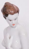 Kézzel festett, jelzett Hollóházi porcelán akt / 
Hand painted Hollóházi porcelain nude, 30cm