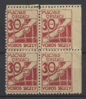 Vörös segély 30f segélybélyeg négyestömb (3 hajtott)