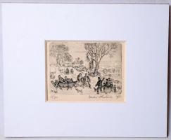 Szabó Vladimír (1905-1991): Disznóvágás. Rézkarc, papír, jelzett, paszpartuban 12×15 cm