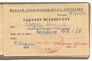 1950 Magyar Szabadságharcos Szövetség tagsági igazolvány bélyegekkel
