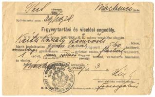 1928 Fegyvertartási és viselési engedély