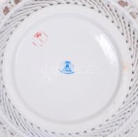 Román porcelán kosár, áttört, fonott mintával, matricás, aranyozott széllel, hibátlan, jelzett, d:21...