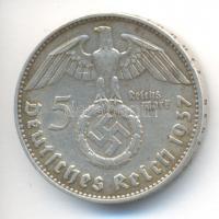 Német 3. Birodalom 1937J 5M Ag "Hindenburg" T:2-
German Third Reich 1937J 5 Marks Ag &quot...