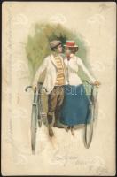 Cyclist couple litho (small tear)