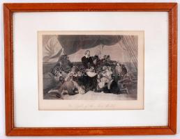 cca 1850 In Light of the New World. Kolumbusz Kristóf megérkezik Amerikába. Rézmetszet üvegezett keretben, 25,5x33cm