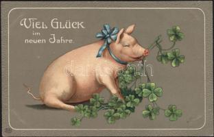 New Year, pig and clover, litho Emb. (Rb)