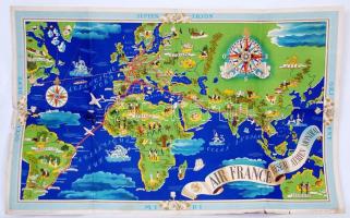 cca 1970 Air France reklám világtérkép /  Air France réseau aérien mondial, 63x100cm