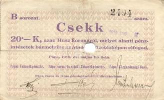 Pápa 1919. május 8. "Pápai csekk" 10K "A" (3x) + 20K "B" (10x) + 50K &...