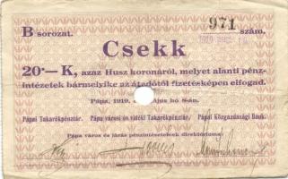 Pápa 1919. május 8. "Pápai csekk" 10K "A" (3x) + 20K "B" (10x) + 50K &...
