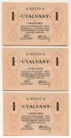 ~1920. "Pester Lloyd" utalvány 1K bélyegző nélkül (3x) egymás utáni sorszámmal! T:I