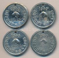 1909. Újpest városi sorszámozott kutyabárca (4db) T:2