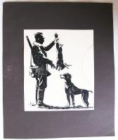 Csergezán Pál (1924-1996): Vadász és kutyája munka után. Tus, papír, jelzett, kartonra kasírozva, 30x24cm