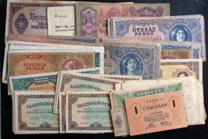 Vegyes összetételű bankjegy/szükségpénz tétel, inflációs pengők, adópengők, pápai csekkek, Pester Lloyd utalvány, összesen 130db T:I-III