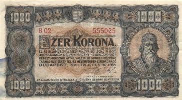 1923. 1000K "Magyar Pénzjegynyomda Rt Budapest" T:III fo.