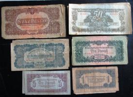 1944. 40db bankjegy "Vöröshadsereg Parancsnoksága" 1P, 5P, 10P, 20P közte "kék"!, 50P, 100P T:vegyes
