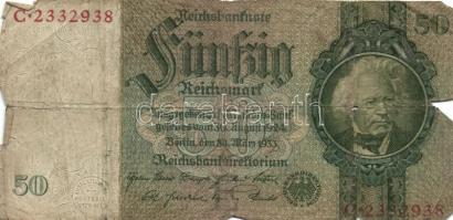 Német Birodalom/Császárság 1910. 1000M hétjegyű sorszám,kék selyemszál + Német 3. Birodalom 1933. 50...