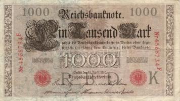 Német Birodalom/Császárság 1910. 1000M hétjegyű sorszám,kék selyemszál + Német 3. Birodalom 1933. 50...