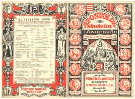 cca 1930 Budapest V. Apostolok söröző dekoratív étlap és házirend 27x20 cm