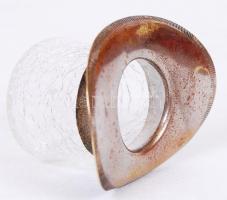 Cilindert formájú fém fogpiszkáló tartó, repesztett technikájú üveggel, 4×7 cm