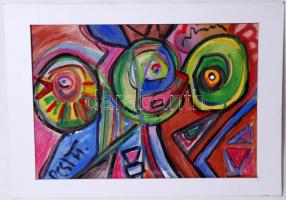 Cs. Németh Miklós (1934-2012): Tyúkok. Tempera, papír, jelzett, paszpartuzva, 35x49cm